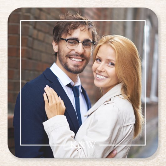 モダンスクエアフレーム モノグラム写真 スクエアペーパーコースター (正面)