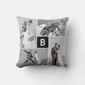 モダンスクエア ブラックグリッド モノグラム 4 フォト コラージュ クッション (正面)