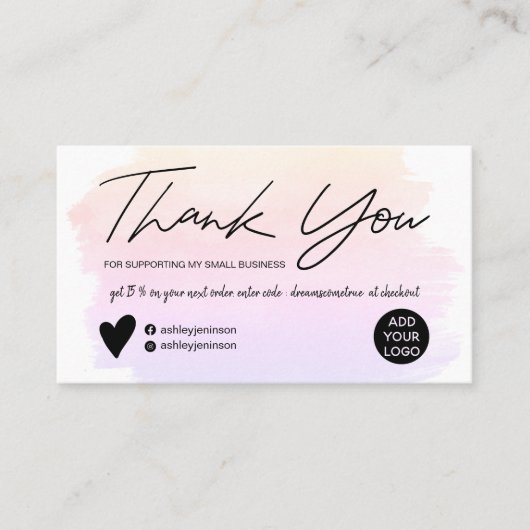 モダンスクグラデーションブラシの感謝してい水色 名刺 (正面)