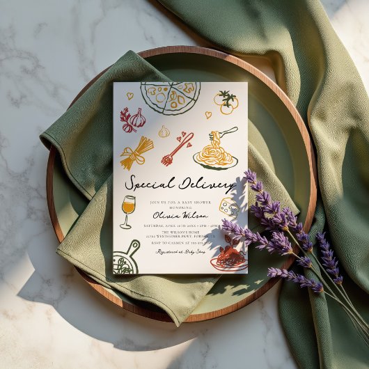 モダンスクリブルイタリアンベビーシャワー 招待状