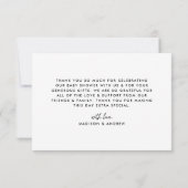 モダンスクリプはっきりしたト白黒ベビーシャワー サンキューカード (裏面)