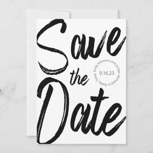 モダンスクリプはっきりしたト白黒写真の保存日付 招待状 (正面)