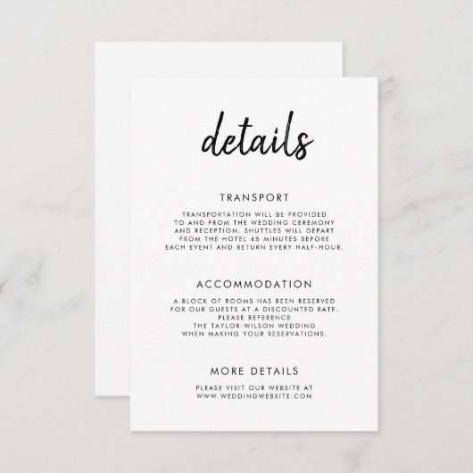 モダンスクリプはっきりしたト白黒結婚の詳細 エンクロージャーカード (正面/裏面)