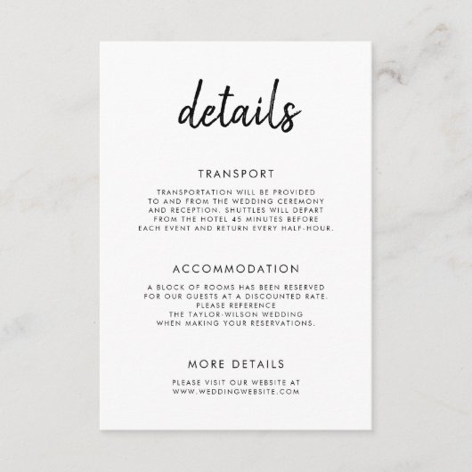 モダンスクリプはっきりしたト白黒結婚の詳細 エンクロージャーカード (正面)