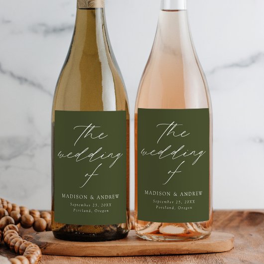 モダンスクリプエレガントトのオリーブグリ結婚ーン ワインラベル
