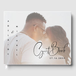 モダンスクリプエレガントトのミニマル写真結婚の数 ゲストブック