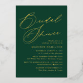 モダンスクリプエレガントトの緑と金ゴールドのブライダルシャワー 箔招待状 (正面)