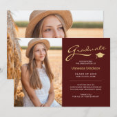 モダンスクリプエレガントトの赤金ゴールド | 2フォトグラード 案内状 (正面/裏面)