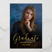 モダンスクリプエレガントトの追加フォト卒業パーティー 箔招待状 (正面)