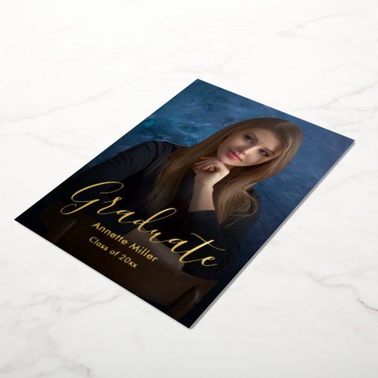 モダンスクリプエレガントトの追加フォト卒業パーティー 箔招待状 (回転した状態)
