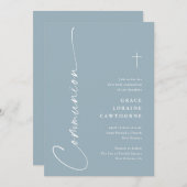 モダンスクリプエレガントトほこりっぽい青の最初のコミュニティ 招待状 (正面/裏面)