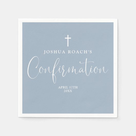 モダンスクリプエレガントトほこりっぽい青の確認 スタンダードカクテルナプキン (正面)