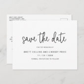 モダンスクリプエレガントトシンプル結婚式の日付の保存 案内ポストカード (正面/裏面)