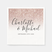 モダンスクリプエレガントトバラ金ゴールド結婚グリッター スタンダードカクテルナプキン (正面)