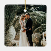 モダンスクリプエレガントトミニマル金ゴールドハート結婚の セラミックオーナメント (裏面)