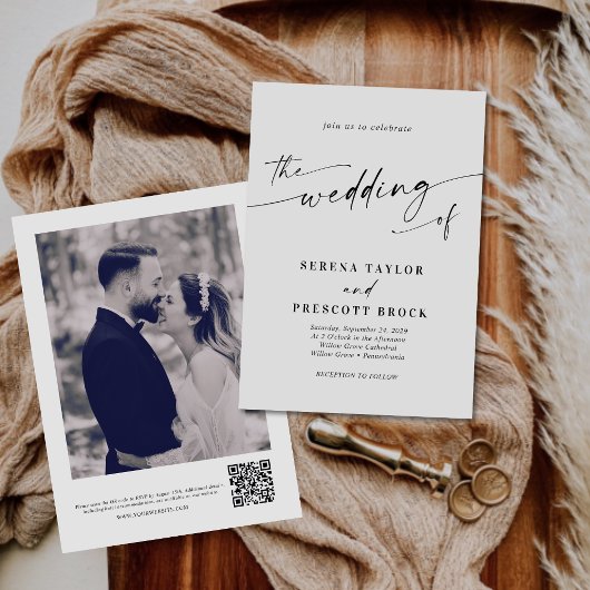 モダンスクリプエレガントト写真QRコード結婚の 招待状