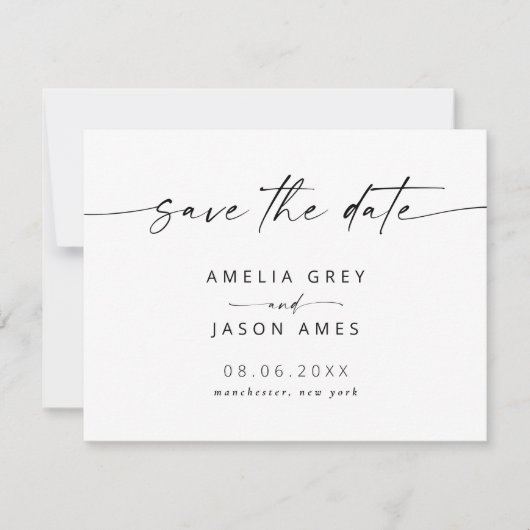 モダンスクリプエレガントト日付詳細の保存 ノートカード (正面)