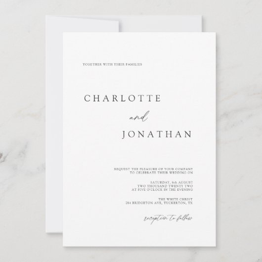 モダンスクリプエレガントト白黒結婚のInvi 招待状 (正面)