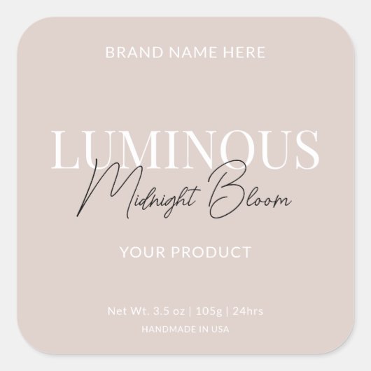 モダンスクリプエレガントト製品ラベルベージュ スクエアシール (正面)