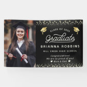 モダンスクリプエレガントト金ゴールド卒業フォトブラック 横断幕 (横)