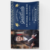 モダンスクリプエレガントト金ゴールド卒業写真海軍 横断幕 (縦)