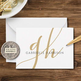 モダンスクリプエレガントト・モノグラム名ブラック・金ゴールド ノートカード