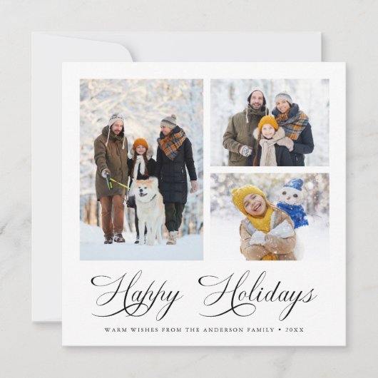 モダンスクリプエレガントトHappy Holidays 3写真 シーズンカード (正面)