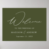 モダンスクリプエレガントトOlive Greenの結婚歓迎 ポスター (正面)