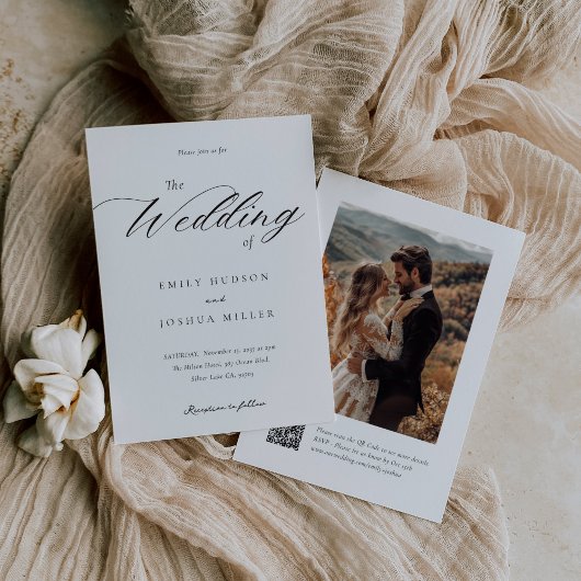 モダンスクリプエレガントトQRフォト結婚式招待状 招待状