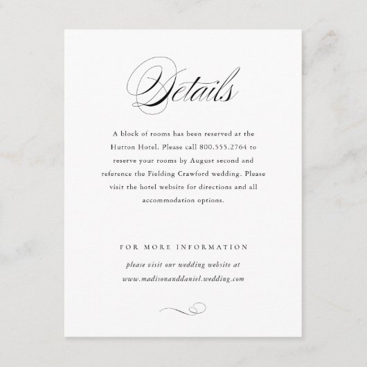 モダンスクリプクラシックト結婚エレガント詳細 エンクロージャーカード (正面)