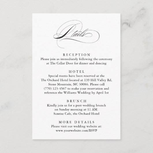 モダンスクリプクラシックト結婚エレガント詳細 エンクロージャーカード (正面)