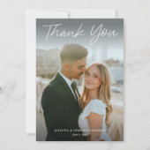 モダンスクリプシンプルトの写真結婚の種類 サンキューカード (正面)