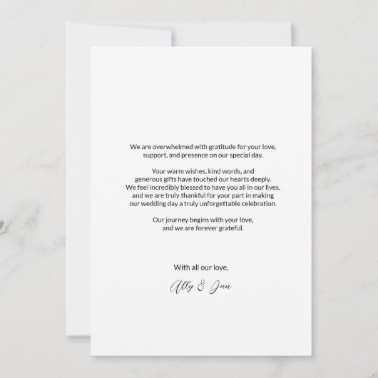 モダンスクリプシンプルトの写真結婚の種類 サンキューカード (裏面)