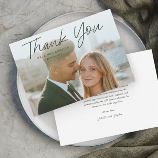 モダンスクリプシンプルトの写真結婚の種類 サンキューカード