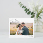 モダンスクリプトとハート結婚の感謝の写真 ポストカード (スタンド正面)