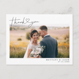 モダンスクリプトとハート結婚の感謝の写真 ポストカード