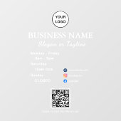 モダンスクリプトとQRコード＆ソーシャルメディア付きのビジネス営業時間ステッカー ウィンドウサイン (シート)