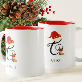 モダンスクリプトのイニシャルCのクリスマス ツートーンマグカップ