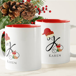 モダンスクリプトのイニシャルKのクリスマス ツートーンマグカップ