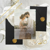 モダンスクリプトのエレガントな結婚式の写真付きSave The Date 招待状