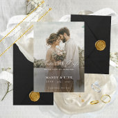 モダンスクリプトのエレガントな結婚式の写真付きSave The Date 招待状