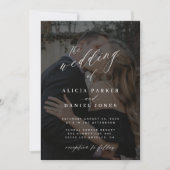 モダンスクリプトのカリグラフィー写真を使ったエレガントな結婚式 招待状 (正面)