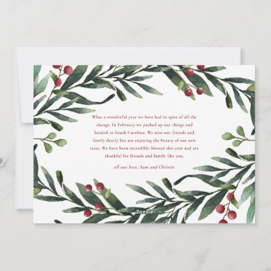 モダンスクリプトのクリスマスグリーン写真 シーズンカード (裏面)