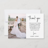 モダンスクリプトのシンプルな2枚の写真の結婚式 サンキューカード (裏面)