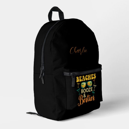 モダンスクリプトのハプニングビーチパーティーグッズ プリントバックパック (裏面左端)