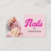 モダンスクリプトのピンクのネイル写真 名刺 (正面)