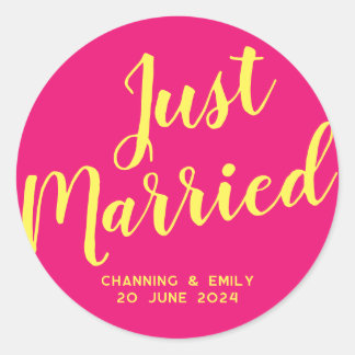 モダンスクリプトのピンクのJust Married ラウンドシール