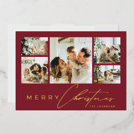 モダンスクリプトのフォトコラージュ 赤いクリスマス 箔シーズンカード