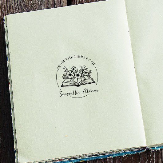 モダンスクリプトのブックプレート ワイルドフラワー ラバースタンプ