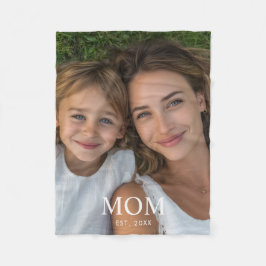 モダンスクリプトのブラック「Mom Established」フォト フリースブランケット